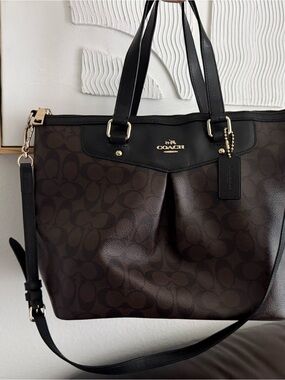 Coach Brown Monogram Tote with Black Trim